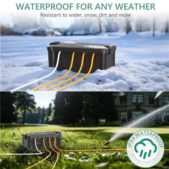 Waterproof Electrical Connection Box, Outdoor Weatherproof Extension Box, Black - Picture 6 of 6